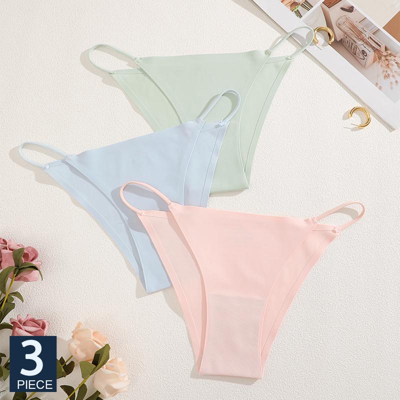 3Pcs Seamless Ice Silk Underwear New Color Sexy Thin Strap Briefs Girls Low Waist Breathable Panties No Trace Lingerie