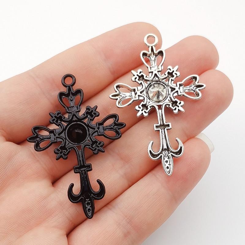 4pcs 53*35mm Ornate Gothic Cross Pendant Crystal Cross Charms Pendant Designer Charms Fit Jewelry Making DIY Jewelry Findings
