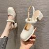 Summer solid color Baihan version with foot cover heightening skirt round head high heel small leather shoes women's shoes single shoes