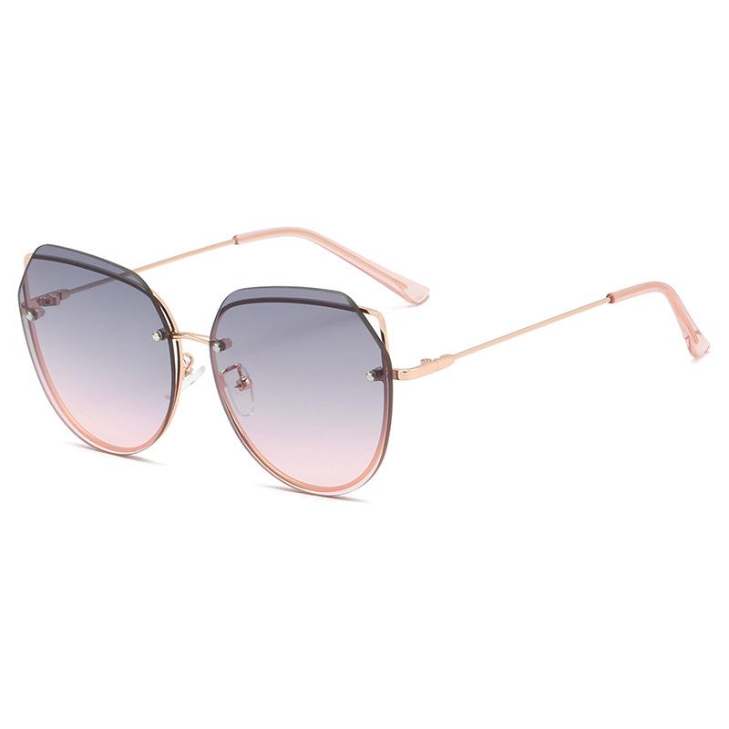 Oval Metal Rimless Sunglasses Wear Cat Ear Sunglasses Sunshade Glasses