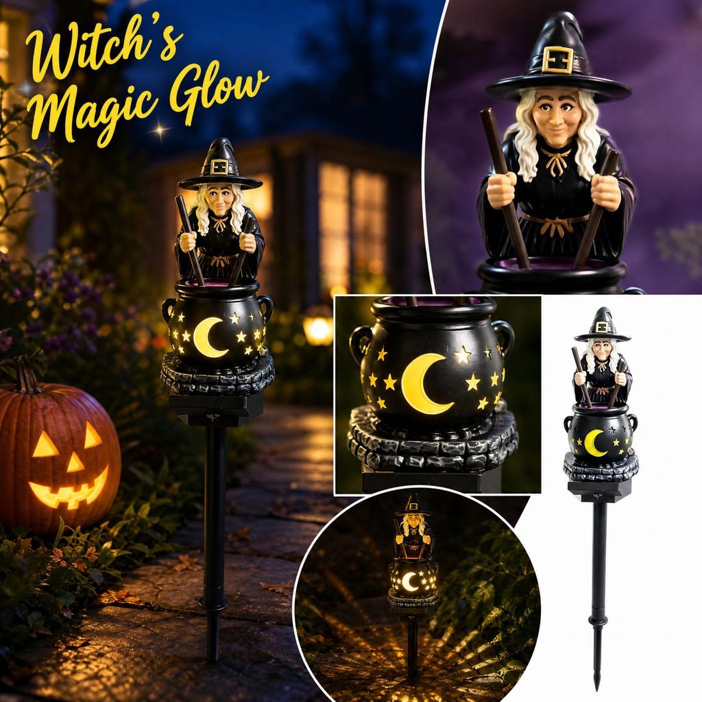 Witch Cauldron Ground Stake Light, Glowing Halloween Decor for Outdoor Garden Yard