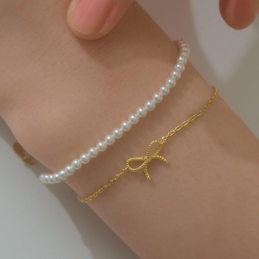 14Kgp Isis Swallow Pearl Ribbon Bracelet W