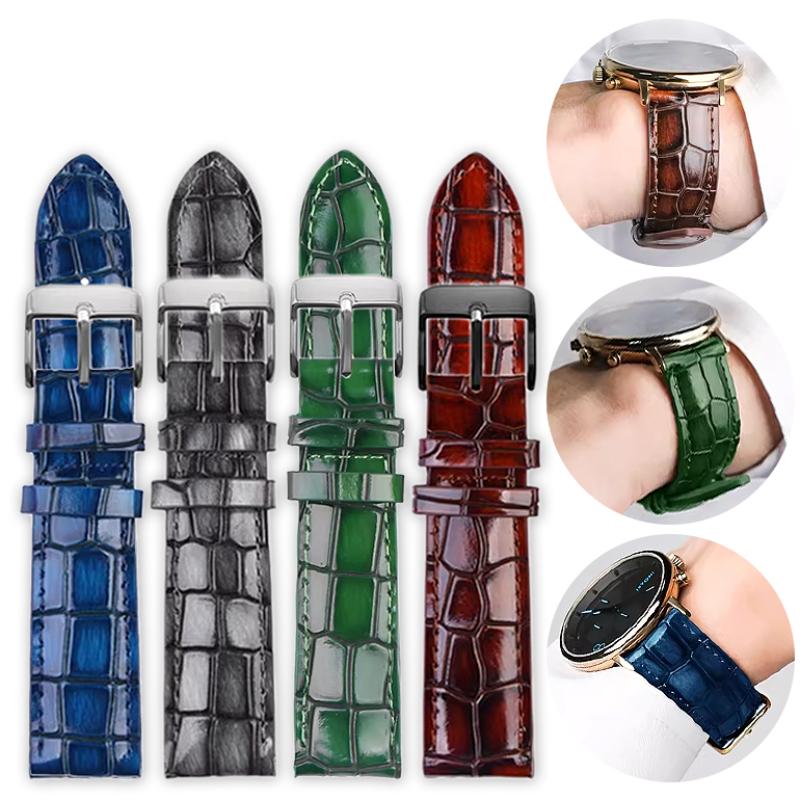 18mm 20mm 22mm crocodile texture Calfskin Leather Watch Strap Men's Women's Watch band steel Buckle Blue Green brown wristband
