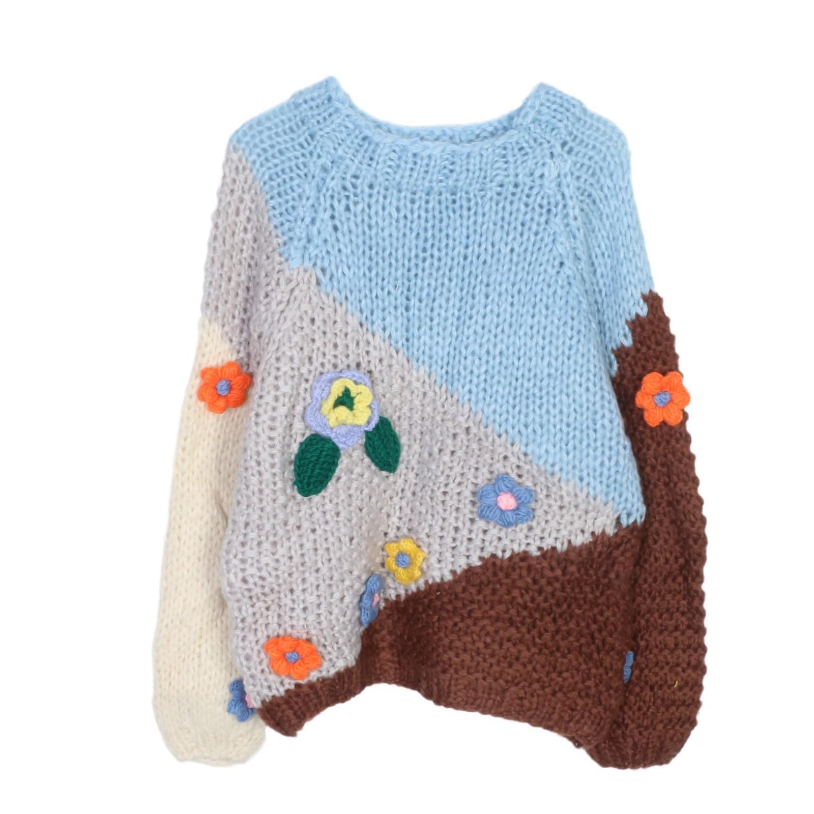 

Women s Chunky Knit Color Block Sweater - Autumn/Winter Chic Loose Pullover Top Large