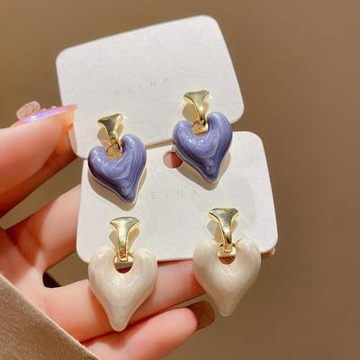 Korean Simple Drop Dangle Earrings Vintage Geometric Heart Love Earrings For Women New Sweet Party Accessories Jewelry Gifts