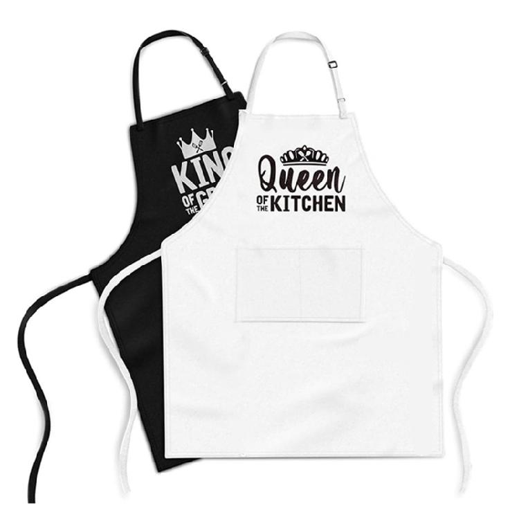 Protective Cooking Apron Adjustable Neck Strap With King Queen Mr Mrs Letter Design for Couple, Husband, Wife