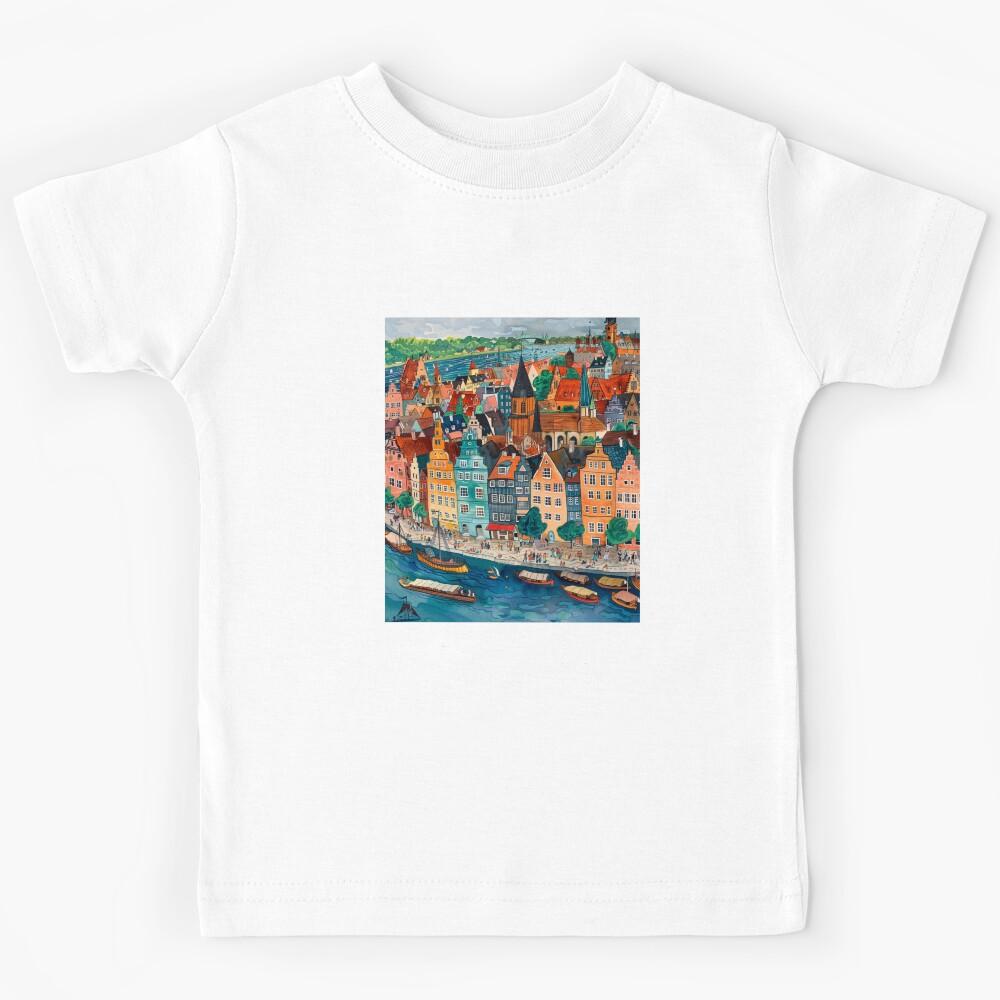A Pop Art Travel Print of Gdansk - Poland Kids T-Shirt 150