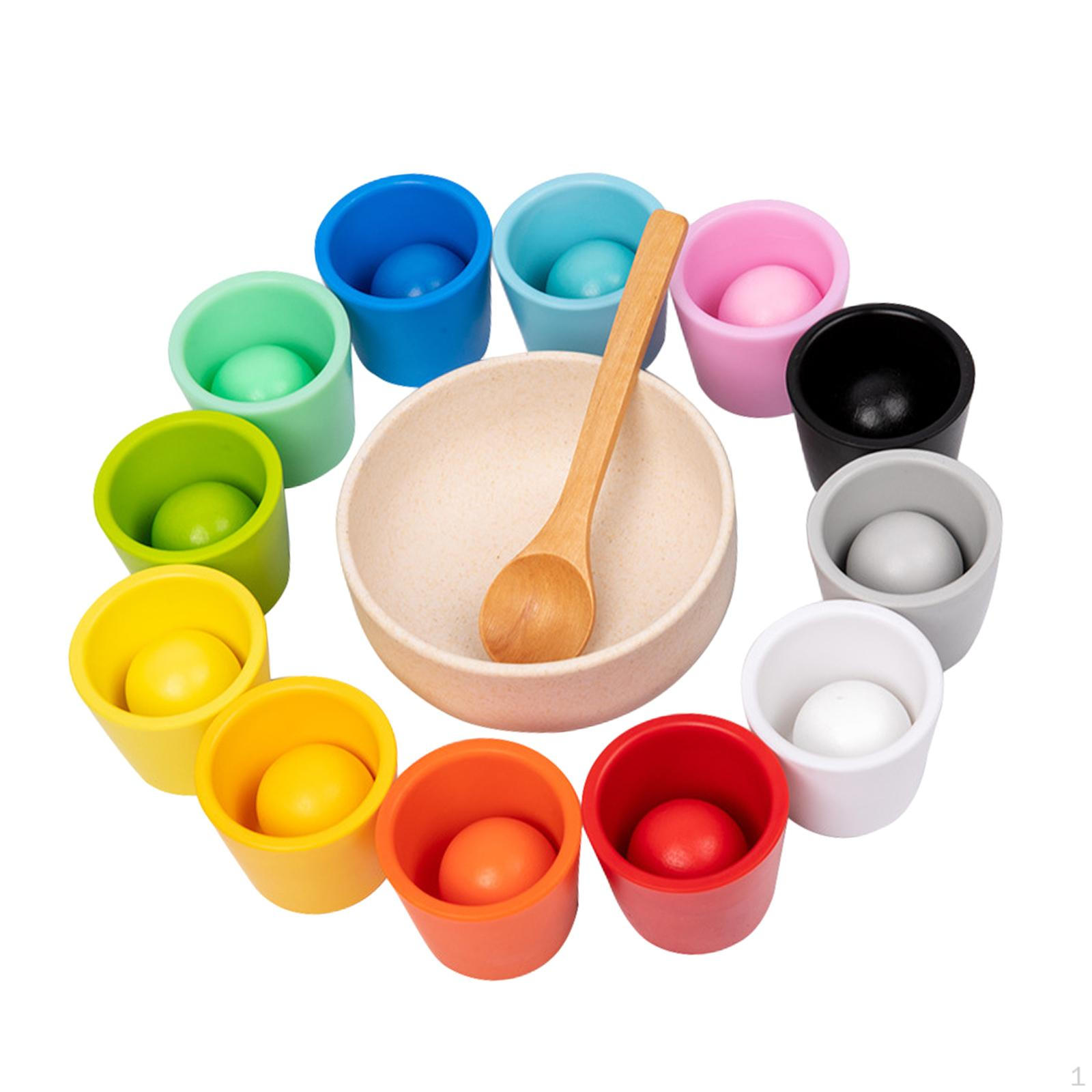 

Balls in Cups for Kids, Montessori Toy, Color Sorting Game, Board Logical Thinking Training, 12 color
