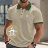 Cămașă pentru bărbați, verde mentă, cu imprimeu pinguini - Mânecă scurtă casual, Detaliu cu nasturi, Material elastic, Stil de vară, Design cu guler gentleman