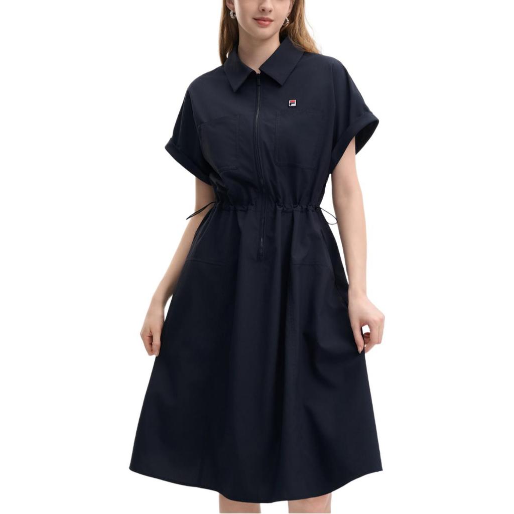 FILA Heritage Solid Woven Comfortable Simple Short Sleeve Dress Women dresses F11W638308FDB