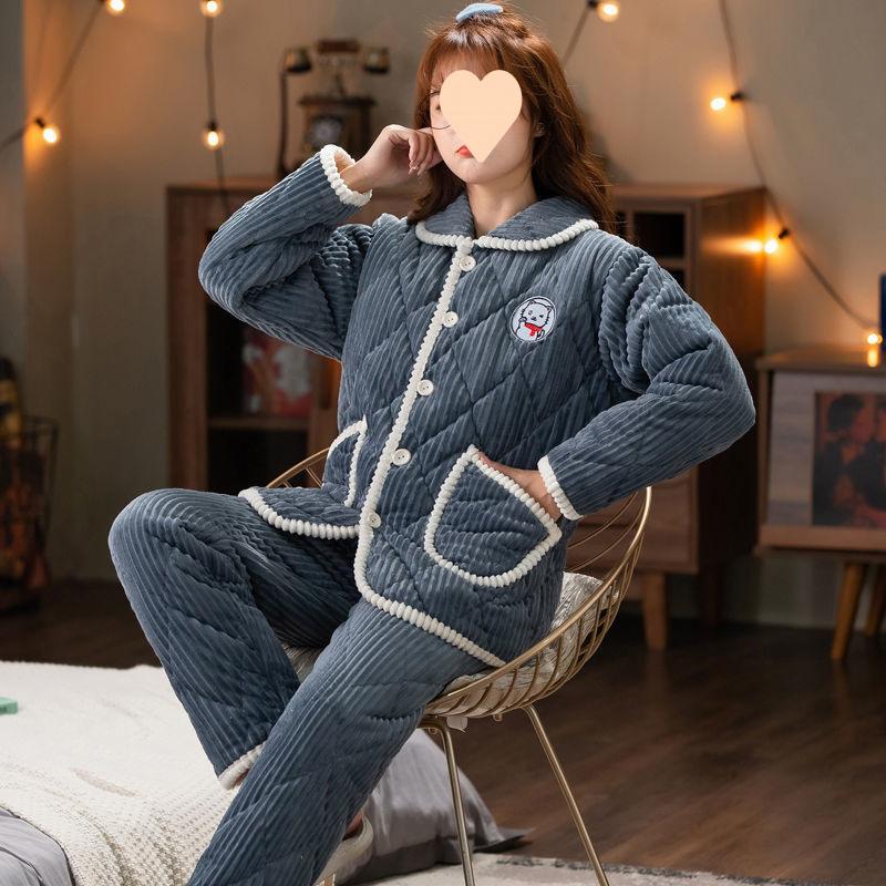Dámské pyžamo třívrstvé zesílené a roztomilé zimní lze nosit velká velikost teplé polstrované domácí oblečení
