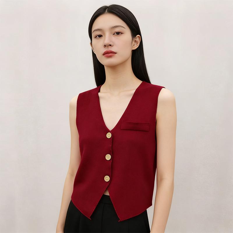 Women  Neck Knitted Vest French Retro Slim Single Breasted Sleeveless Top Trendy Soft Layer For All Occasions