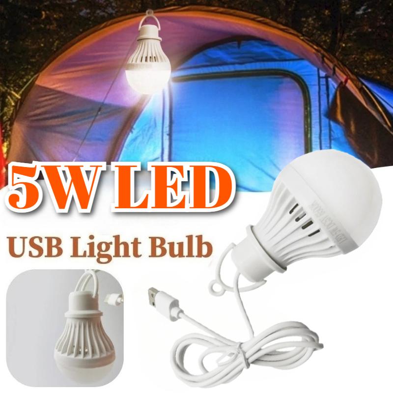 5W USB Light Bulb LED Light Bulb Hanging Camping Lantern Cord Tent Light for Tent Emergency Fishing Hiking Garden Barbecue