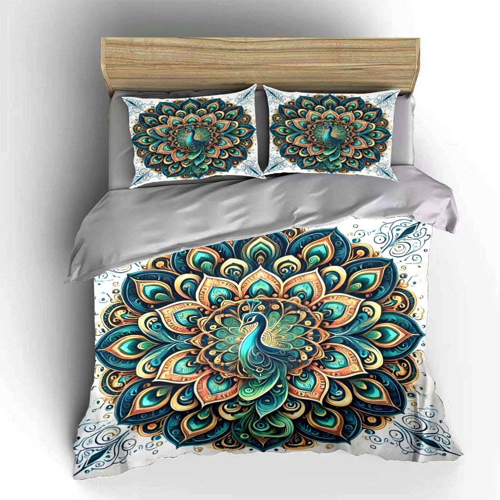 Peacock Mandala Wall Decor Set Soft Comfortable Duvet Cover Bedding Set Included 1*Duvet Cover & 2*Pillowcases, Gift
