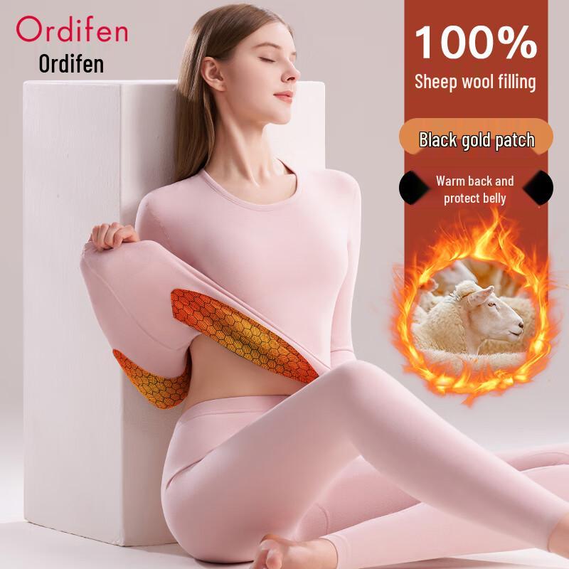 Oudifen Women's 100% Wool Thick Thermal Underwear Set