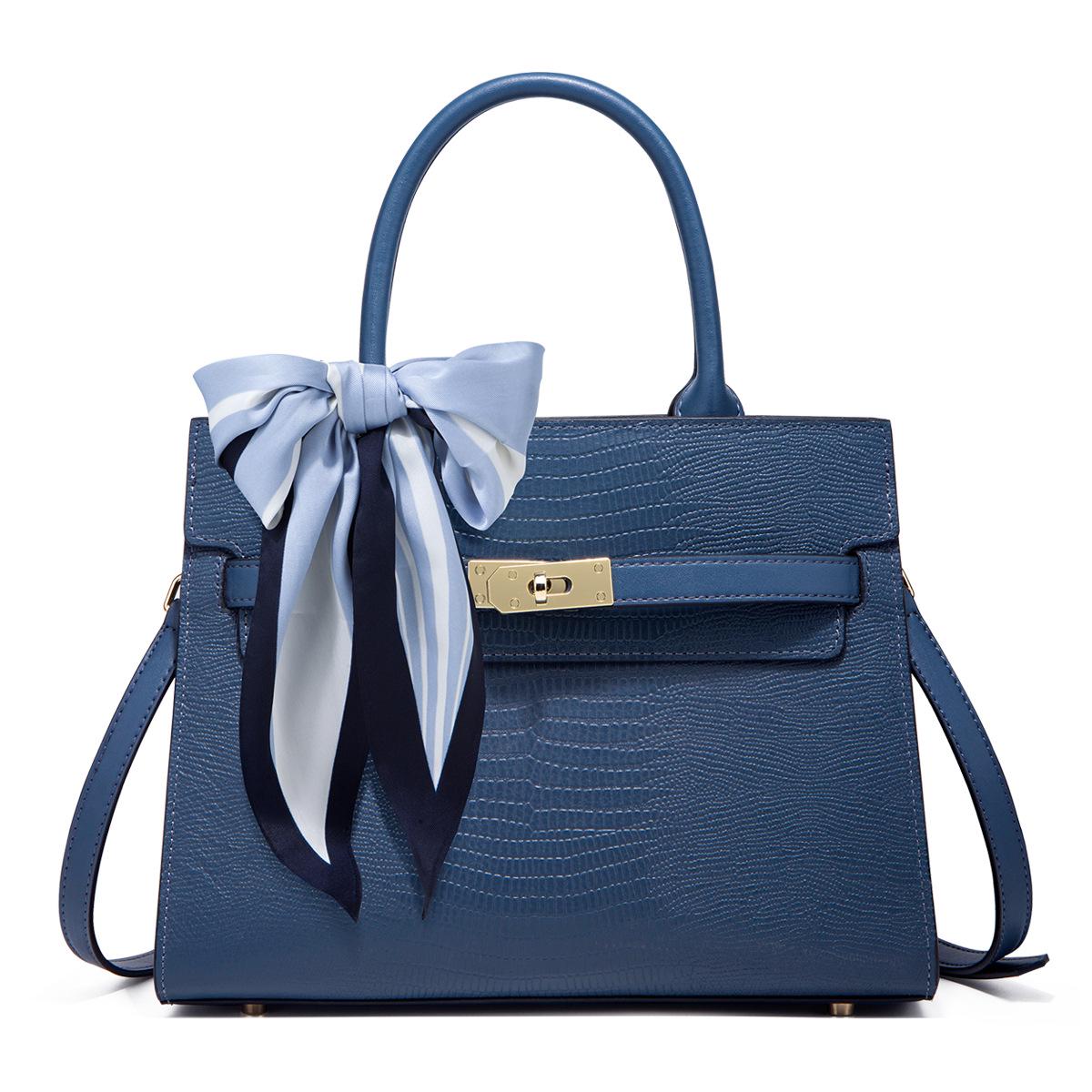 

2025 Высококачественная модная сумка-тоут с крокодиловым узором большой вместимости через плечо и через плечо синий