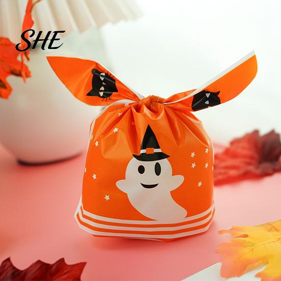 Transparent Cookie Bags with Drawstrings 48 Pcs Halloween Candy Bags, Kids Trick or Treat Goodie Cute Rabbit Small Containers for Party Ear