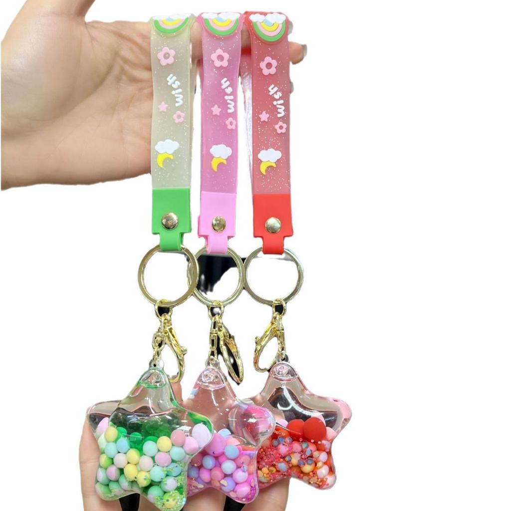 Acrylic Jelly Beans Oil-Filled Quicksand Star Keychain Pendant