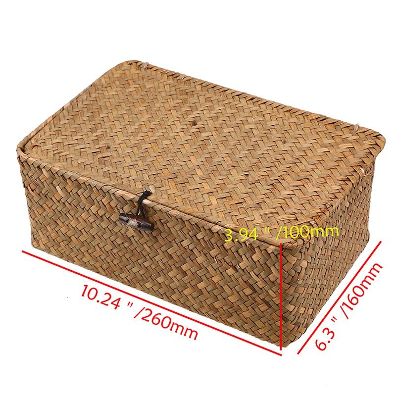 Multi-size Seagrass Storage Basket with Lid Woven Rectangular Shelf Basket Bins Desktop Organizer Chirstmas Gift Basket