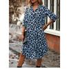 For Spring Fall Women's Elegant Leopard Print Shirt Dress with Button Front and Roll Up Sleeve
