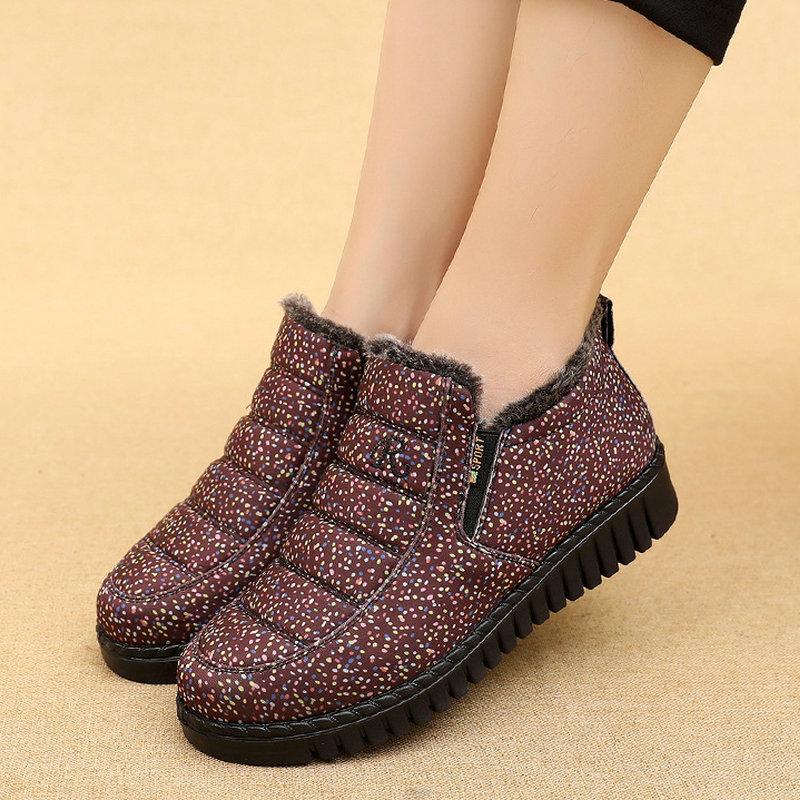 Winterschuhe Frau Flache Baumwolle Schneestiefel Damen Warme Plüsch Samt Bequeme Stiefeletten Mutterschuhe Omas Baumwollstiefel
