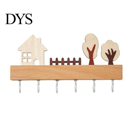Solid Wood Coat Rack Wooden Key Holder, Organizer with 6 Hooks, Modern Wall Hooks for Entry Mounted Hanger Entryway Kitchen And Office Holder