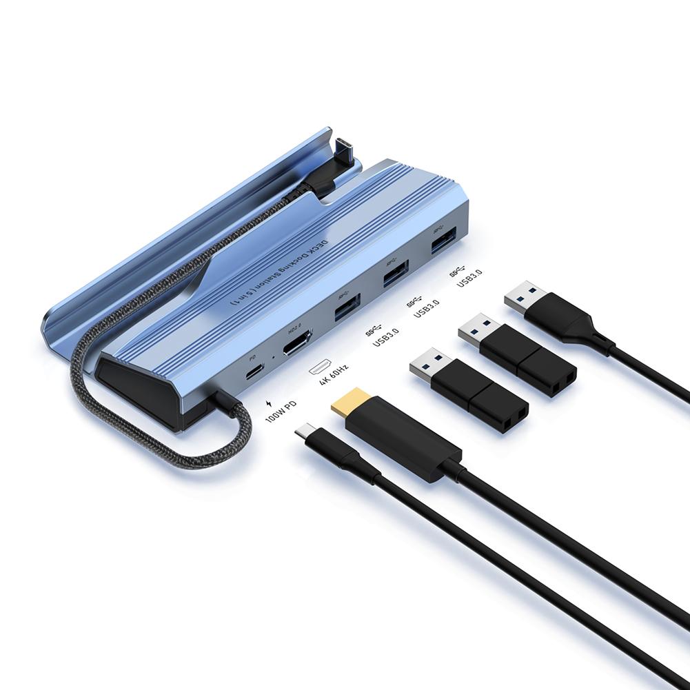 

Для док-станции Steam Deck 6/7/8 в 1 USB 3.0 HD 4K@60 Гц RJ45 Gigabit Ethernet USB-C PD100W для игровой консоли ROG Ally HUB Dock