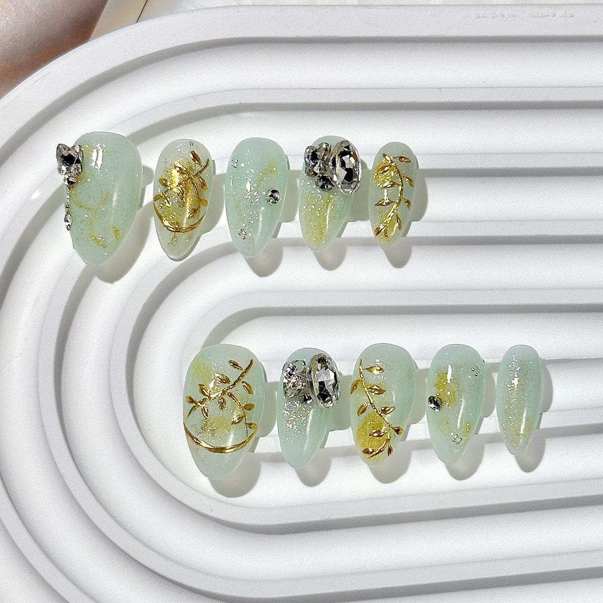 

Ручная работа Миндалевидные Ногти Кошачий Глаз с Эффектом Отбеливания - Изысканные Накладные Ногти для Ношения