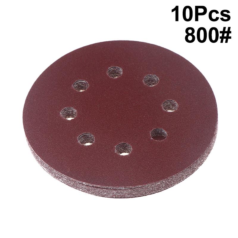 10Pcs 5 Inch 8-Hole Alumina Sanding Pad Sanding Sheet Polishing Sand Paper Sanding Discs Abrasive Polishing Tool For Metal Wood