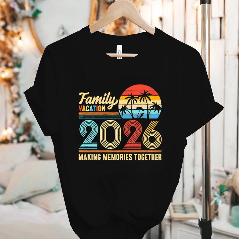 Family Vacation 2026 Retro T-shirts: Vintage Sunset Palm Graphic Tops Fashion Unisex & Unisex Making Memories Together Vacation Tees