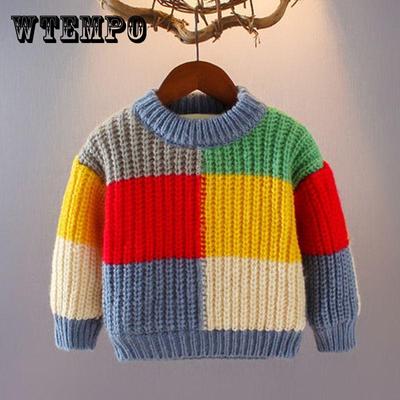 Suéter para meninos com veludo de inverno e base de malha grossa, suéter arco-íris, jaqueta