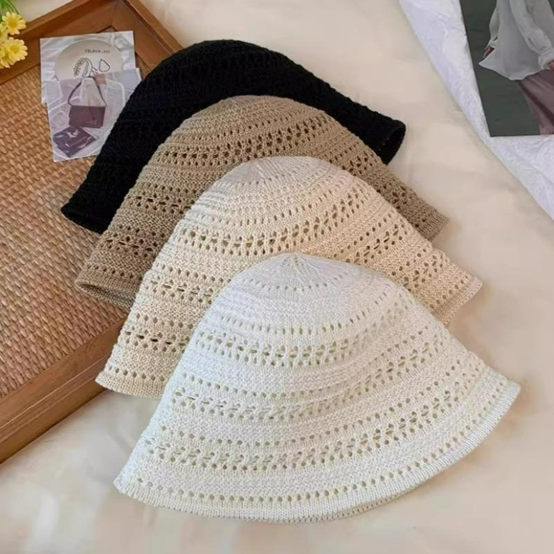 Korean Wide Sun Hat Brim Floppy Summer Hats For Women Beach Panama Straw Dome Weave Bucket Hats Hollow Female Knitted Cap