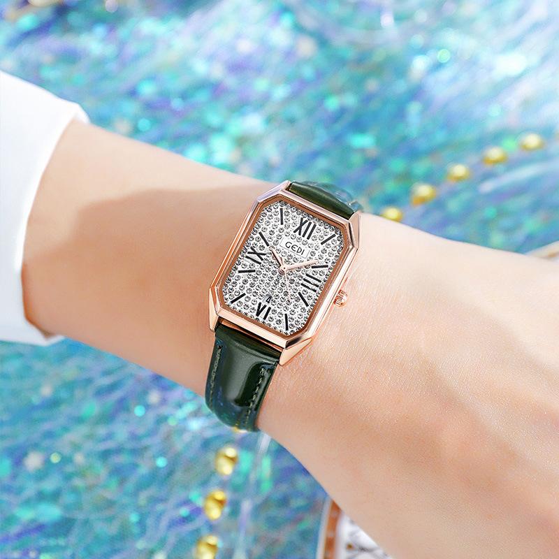 Women'S Light Luxury High-End Star Full Of Diamonds Rectangular Quartz Watch