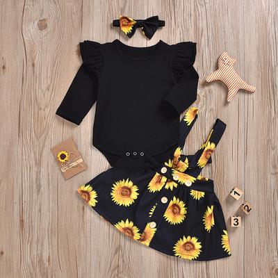 3 Pièces Nouveau-né Bébé Filles Barboteuse Combinaison Floral Bretelle Jupe Vêtements Set