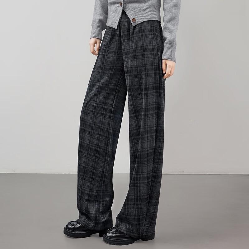 Women's Plaid Wide-Leg Elastic Waist Trousers