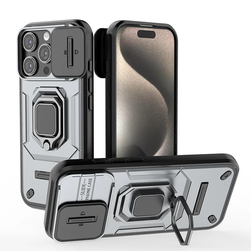 Armor Case For iPhone 16 15 14 13 12 11 XR XS X Pro Max Heavy Duty Shockproof Anti-Scratch With Ring Holder Phone Cover