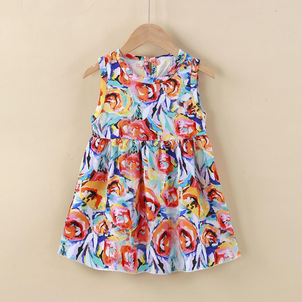 Cute Floral Print Sleeveless Princess Dress for Infant Girls Casual Summer Baby Girls Vest A Line Dress