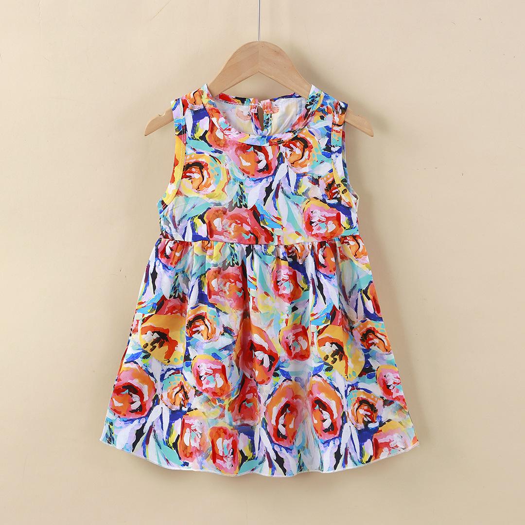 Cute Floral Print Sleeveless Princess Dress for Infant Girls Casual Summer Baby Girls Vest A line Dress 80cm