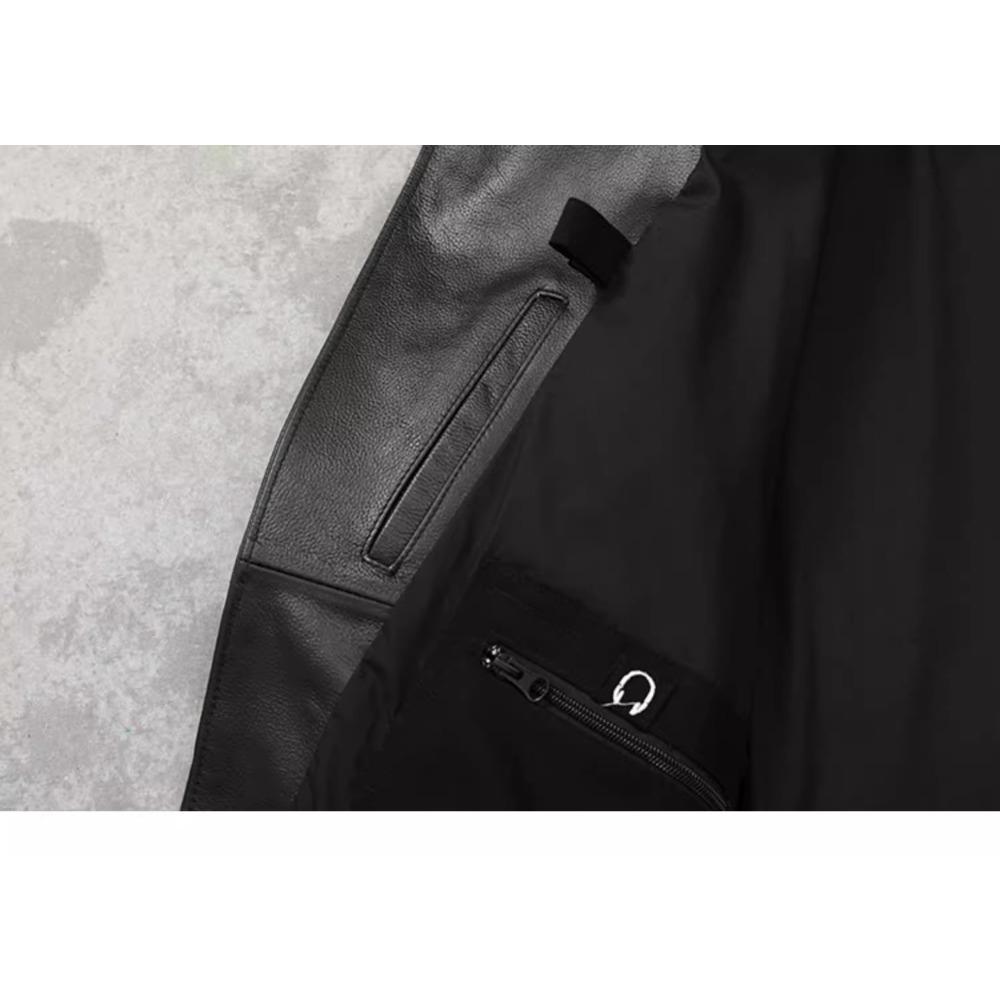 Chinese Size Motorcycle Cowhide Genuine Leather Jacket Men Slim Stone Milled Retro Jacket Calfskin Coat Men Moto Biker Riding Clothes