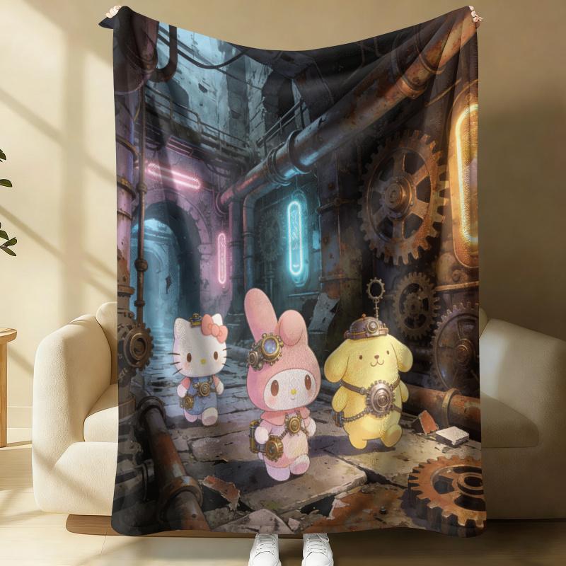Sanrio Steampunk Plush Flannel Blanket Lightweight Throw Cartoon Cute Air Conditioning Bed Sofa Cover Nap Office Shawl Girl Gift