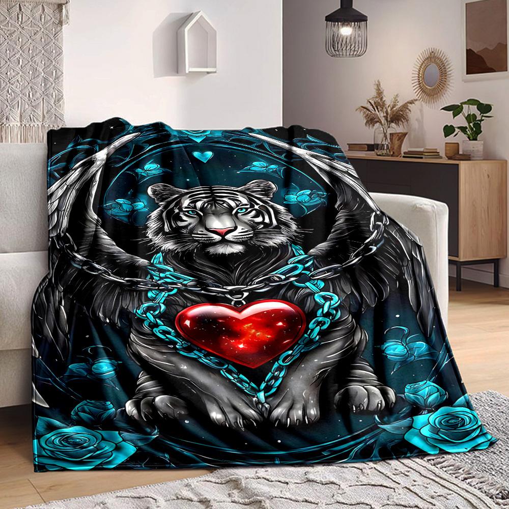 

1PC Tiger Angel Heart Chain Design Print Blanket, Soft Throw Blanket - Warm & Cozy for Couch, Bed, Office, and Travel yy250912190 75x90cm