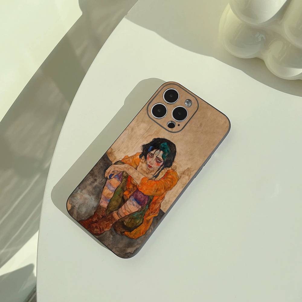 E-Egon S-Schiele Phone Case For iPhone 17,16,15,14,13,12,11 Pro Max,16/15/14Plus,XS Soft Black Cover