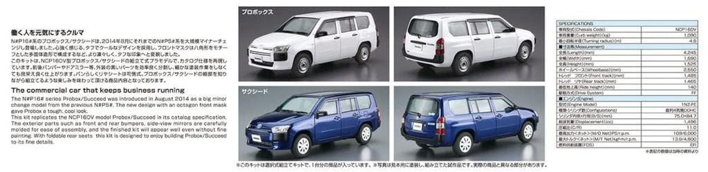 Aoshima Bunka Kyozai The Model Car Series 65 Toyota NCP160V 2014 Plastic Model (AOSHIMA) 1/24 No. Probox/Succeed Kit, Pre-painted