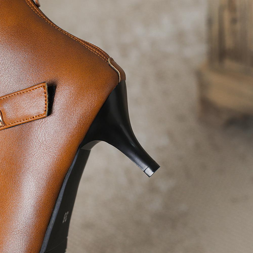 Spring Brown Black Women Ankle Boots Pointed Toe High Heel Small Big Size 32 45