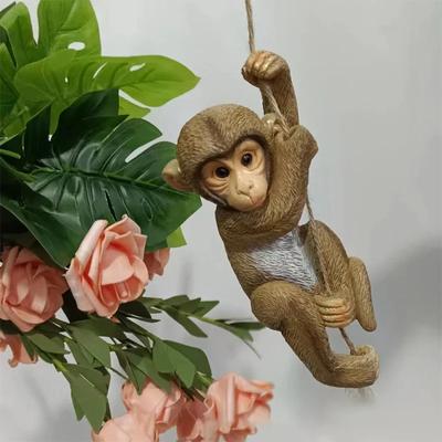 Hanging Monkey Resin Statue, Cute Baby Animal Sculpture for Garden Tree, Outdoor Home Decor Art Craft Pendant
