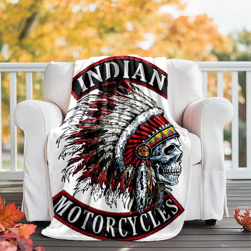 Indian Motorcycle Flannel Blanket Soft All-Season Throw, Design for Camping, Car Travel, Hiking Sofa, Bed, Office Perfect Gift for Parties