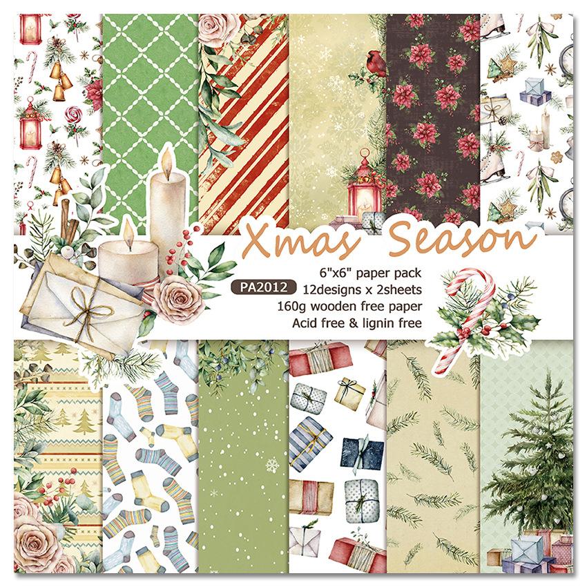 24 Sheets Christmas Theme Snow Sock Craft Paper Pads Cutting Dies Art Background Origami Scrapbooking Card Making