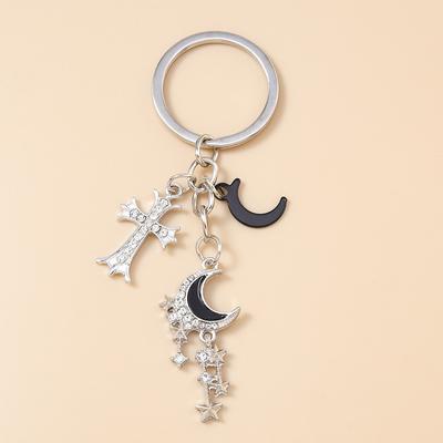 Delicate Y2K Crystal Star Moon Keychain Cross Key Ring Pendants for Women Girls Handbag Decor DIY Handmade Jewelry Gifts