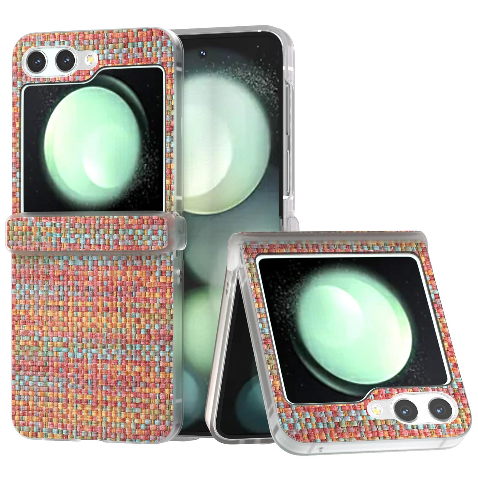 

For Samsung Galaxy Z Flip7 FE 5G/Z Flip6 5G Case Matte Frame Colorful Plaid Texture Leather Phone Cover Orange Red