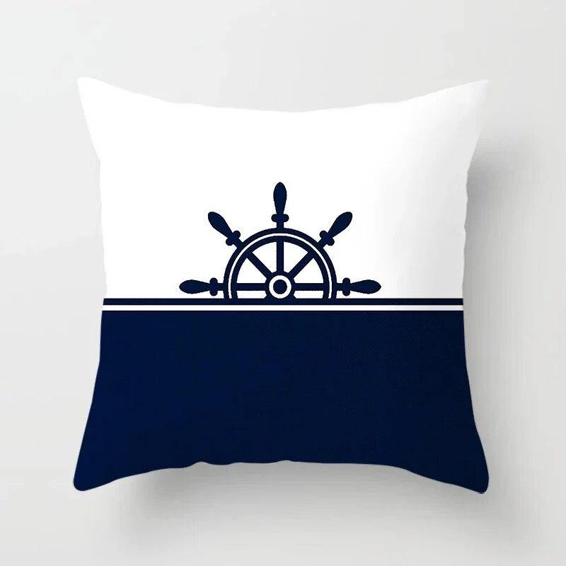 Home Decor Compass Anchor Pillow Cover Blue Mediterranean Cushion Gift Sofa Office Accessory Ornament 45x45cm